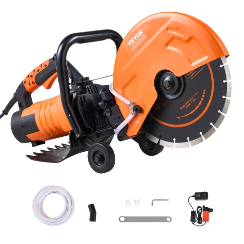 VEVOR 12 in Electric Concrete Saw, 1800 W 15 A Motor Circular Saw Cutter with Max. 4.5 in Adjustable Cutting Depth, Wet Disk Saw Cutter Includes