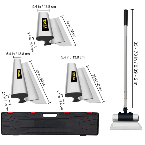VEVOR Skimming Blade Set,10"+24"+32" Blades + 35"-78" Extension Handle，European Stainless Steel Construction Knife, Aluminum Blade Profile Smoothing