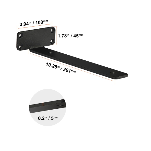 VEVOR 10”L x 4”W x 1.6”H Shelf Bracket, 6 Pcs Heavy Duty Floating Shelf Brackets, 5mm Thick Matte Black L Shelf Bracket,Steel Shelving Brackets with