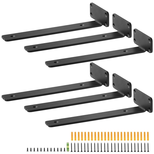 VEVOR 10”L x 4”W x 1.6”H Shelf Bracket, 6 Pcs Heavy Duty Floating Shelf Brackets, 5mm Thick Matte Black L Shelf Bracket,Steel Shelving Brackets with