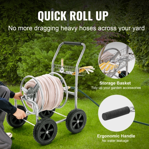 VEVOR 4 Wheels Hose Reel Cart, Hold Up to 300 ft of 5/8’’ Hose, Garden Water Hose Carts Mobile Tools, Heavy Duty Powder-coated Steel Outdoor Planting