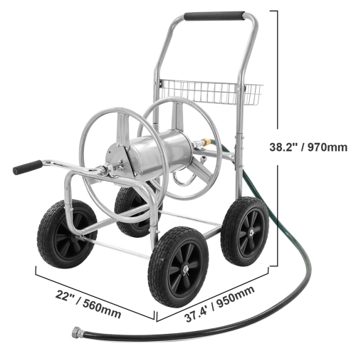VEVOR 4 Wheels Hose Reel Cart, Hold Up to 300 ft of 5/8’’ Hose, Garden Water Hose Carts Mobile Tools, Heavy Duty Powder-coated Steel Outdoor Planting