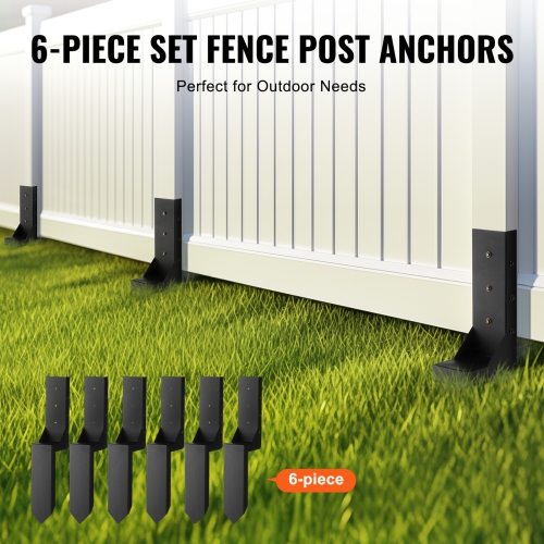VEVOR 6 Pack Fence Post Anchor Repair Kit, Inner Diameter 3.5 x3.5 Inches Heavy Duty Steel Fence Post Support Stakes, Anchor Ground Spike for Repair