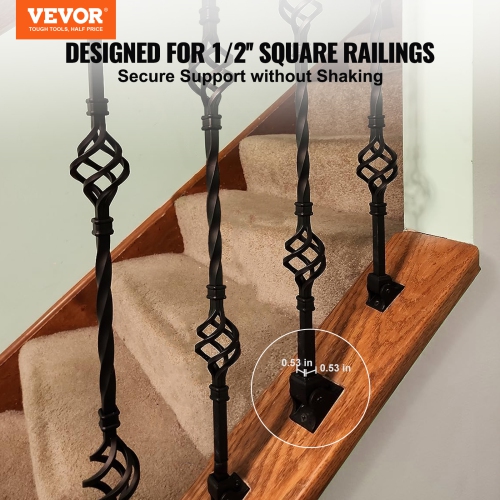 VEVOR 50 Pcs Aluminum Alloy Baluster Shoes Square Balusters Baluster Wrought Spindles for Staircase Slant Shoes with Screw Holes for Use with 1/2