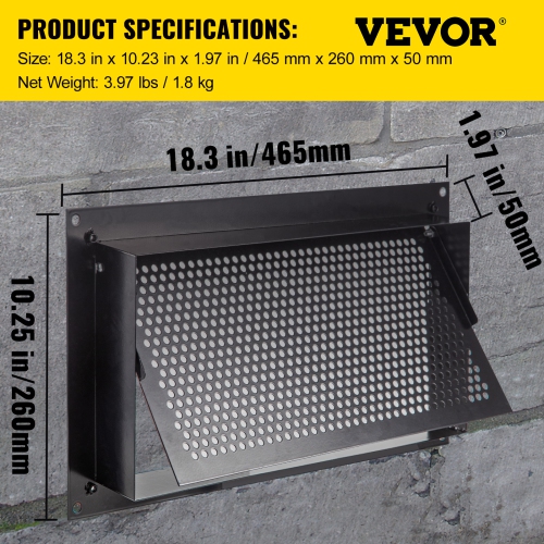 VEVOR 8" H x 16" W x 2" L Crawl Space Flood Vent Foundation Flood Vent to Reduce Foundation Damage and Flood Risk, Black, Wall Mounted for Crawl