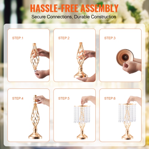 VEVOR 20PCS 43cm/16.9" Tall Crystal Wedding Flower Stand,Metal Wedding Centerpiece Vase, Gold Flower Holders Floral Display Rack for Tables Wedding