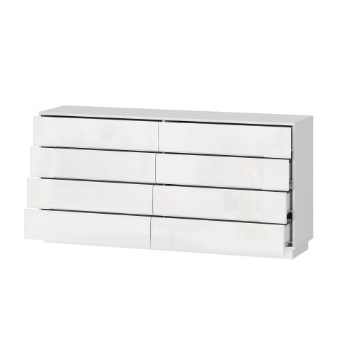 Famapy High-Gloss 8-Drawer Dresser with LED Light Strip and Grooved Handles, Modern Storage Cabinet for Bedroom or Living Room, White