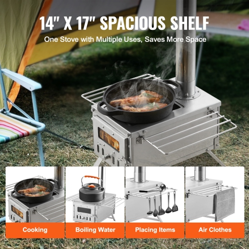 VEVOR 80 inch Wood Stove,Stainless Steel Camping Tent Stove, Portable Wood Burning Stove with Chimney Pipes & Gloves, 700in³Firebox Hot Tent Stove