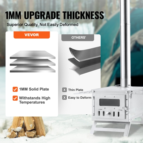 VEVOR 80 inch Wood Stove,Stainless Steel Camping Tent Stove, Portable Wood Burning Stove with Chimney Pipes & Gloves, 700in³Firebox Hot Tent Stove