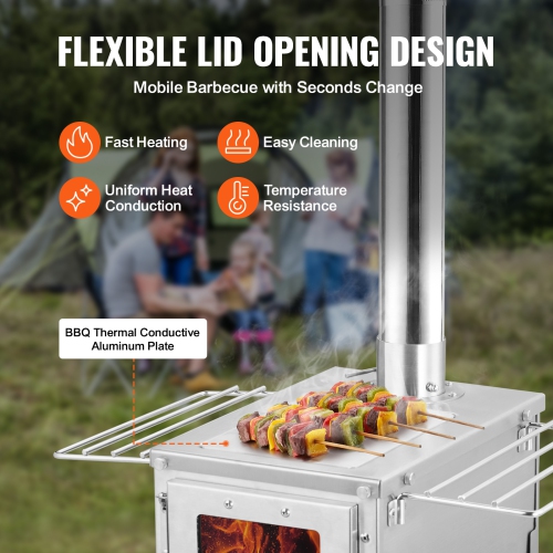 VEVOR 80 inch Wood Stove,Stainless Steel Camping Tent Stove, Portable Wood Burning Stove with Chimney Pipes & Gloves, 700in³Firebox Hot Tent Stove