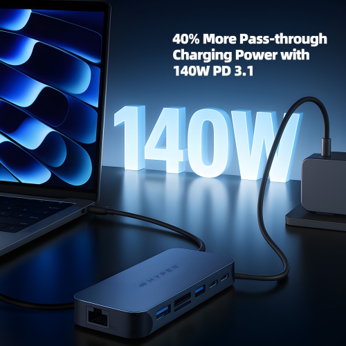 HyperDrive Next 10 Port USB-C Hub for MacBook Pro/Air, with 6 Essential Cables, 4K HDMI, 100W PD, Gigabit Ethernet