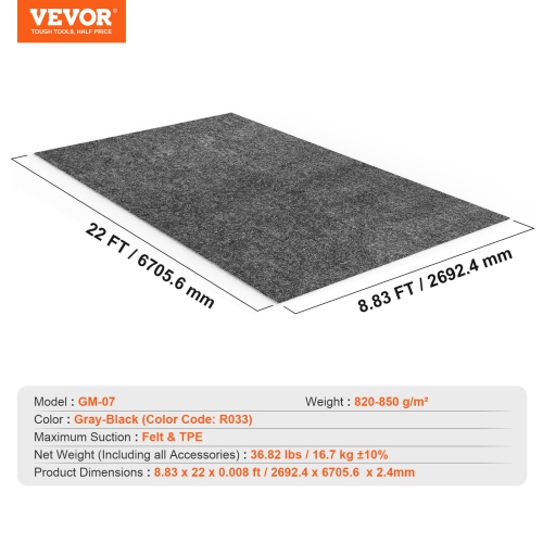 VEVOR 8'10"x22' Garage Floor Mat, Waterproof Protection from Water,Snow, Rain,Mud and Oil for Cars, Non-slip Heavy Duty Containment Mat with TPE