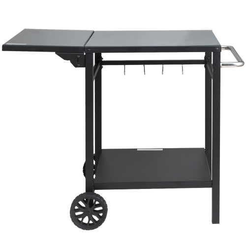 VEVOR 2 Wheels Outdoor Grill Dining Cart with Double-Shelf, BBQ Movable Food Prep Table, Multifunctional Foldable Iron Table Top, Portable Modular