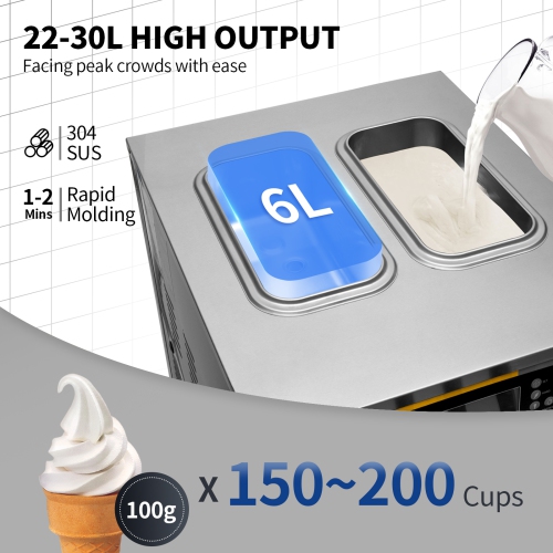 VEVOR 22-30L/H Yield Commercial Ice Cream Maker, 2350W Countertop Soft Serve Machine with 2x6L Hopper 2L Cylinder LCD Panel Puffing Shortage Alarm,