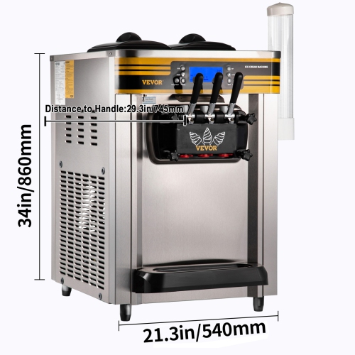 VEVOR 22-30L/H Yield Commercial Ice Cream Maker, 2350W Countertop Soft Serve Machine with 2x6L Hopper 2L Cylinder LCD Panel Puffing Shortage Alarm,