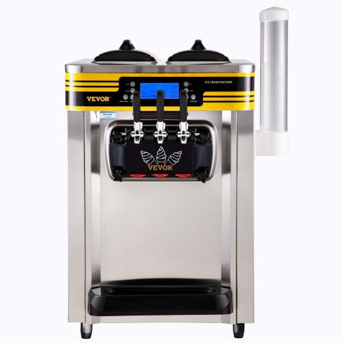 VEVOR 22-30L/H Yield Commercial Ice Cream Maker, 2350W Countertop Soft Serve Machine with 2x6L Hopper 2L Cylinder LCD Panel Puffing Shortage Alarm,