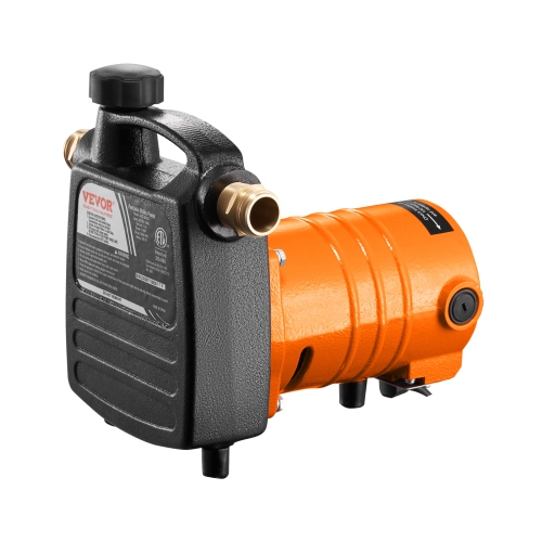 VEVOR  1/2HP Cast Iron Water Transfer Pump, 115V Ac 1600 Gph, Portable Electric Utility Pump w Carbon Brush, Filter, Brass Connectors, for Garden