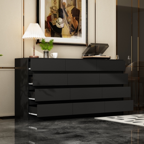 Famapy 12-Drawer Dresser for Bedroom & Living Room, Modern Storage Cabinet with Sleek Finish and Spacious Drawers,(63" W x 15.7" D x 31.9" H), Black