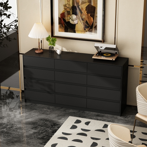 Famapy 12-Drawer Dresser for Bedroom & Living Room, Modern Storage Cabinet with Sleek Finish and Spacious Drawers,(63" W x 15.7" D x 31.9" H), Black