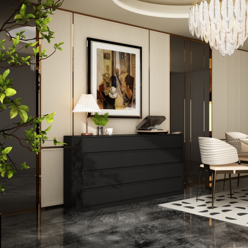 Famapy 12-Drawer Dresser for Bedroom & Living Room, Modern Storage Cabinet with Sleek Finish and Spacious Drawers,(63" W x 15.7" D x 31.9" H), Black