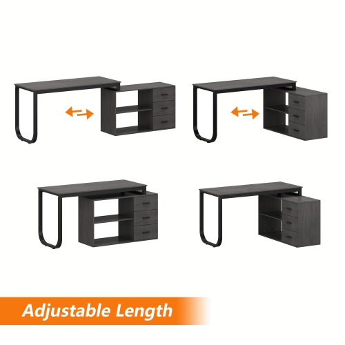 Famapy Modern L-Shaped Computer Desk with Drawers & Storage Shelves, Space-Saving Workstation for Home Office or Study, Grey