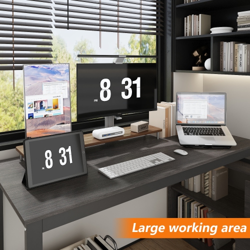 Famapy Modern L-Shaped Computer Desk with Drawers & Storage Shelves, Space-Saving Workstation for Home Office or Study, Grey