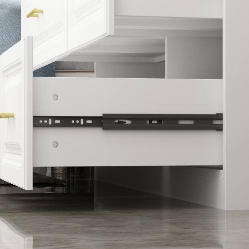 Famapy Modern 3-Door Wardrobe Armoire with 4 Drawers, Hanging Rod & Adjustable Shelves, MDF Construction, Gold Handles,, White