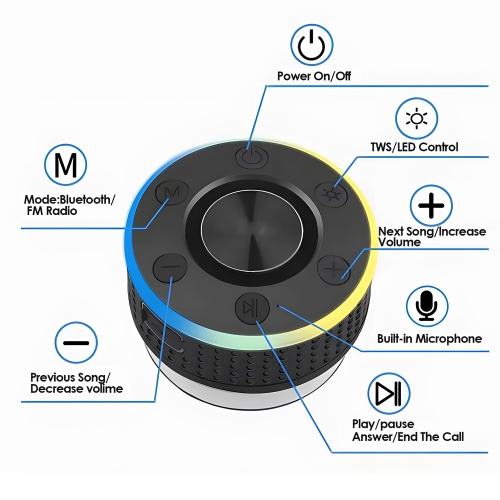 Mini Bluetooth Speaker IPX7 Waterproof Bathroom Music Speaker Suction Cup Handsfree Shower Music Palyer Bass Sound Box FM Radio