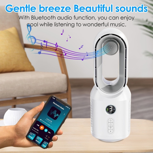 Ventilateur électrique sans pales à éclairage DEL Rechargeable par USB avec haut-parleur Bluetooth Ventilateur maison Musique vent Ventilateur de