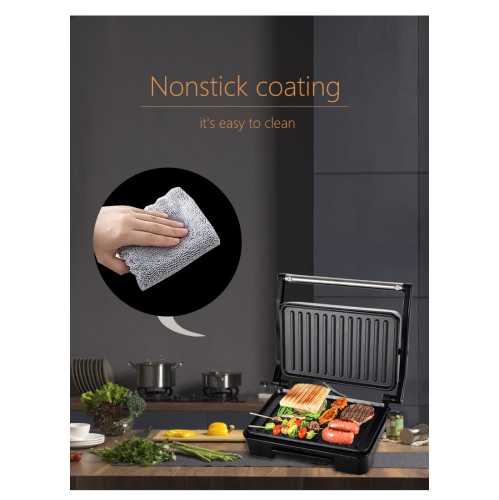 Presse à sandwichs de Panini, presse à sandwichs avec plaques à revêtement antiadhésif, couvercle verrouillable, poignée isolante, presse à panini