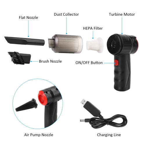 Mini Vacuum 3 in 1 Hand Vacuum and Cordless Compressed Air Duster 16000Pa Desk Vacuum 150W Powerful Air Blower