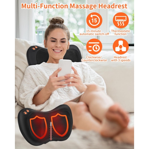 Shiatsu Back and Neck Massager Cordless Rechargeable 3D Kneading Massage Pillow with Heat for Muscle Pain Relief