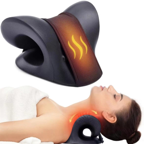 Image 1 of 5.. Heated Cervical Traction Device Pillow with Graphene Heating Pad, Neck and Shoulder Relaxer for Cervical Spine Alignment(Black)