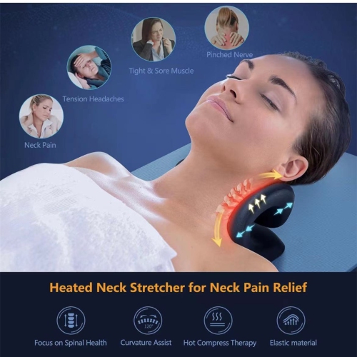 Heated Cervical Traction Device Pillow with Graphene Heating Pad, Neck and Shoulder Relaxer for Cervical Spine Alignment(Black)