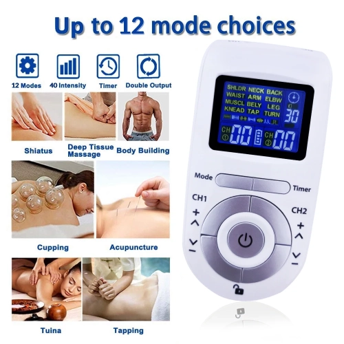 Tens Machine 12 Modes Electric Body Pulse Massager Digital Therapy Machine EMS Muscle Stimulator with Electrodes Pads Tens Unit