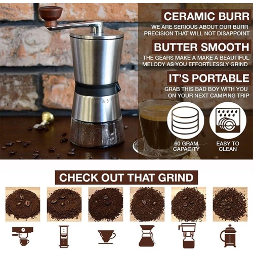 Moulin à café en céramique en acier inoxydable Moulin à café manuel avec moulin en céramique