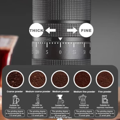Moulin à café manuel, capacité de 28 g, acier inoxydable CNC, meules coniques, réglages externes réglables 6 étoiles