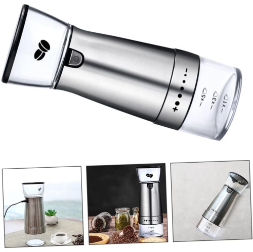 Moulin à café électrique en acier inoxydable Moulin à café portatif facile à nettoyer Argenté
