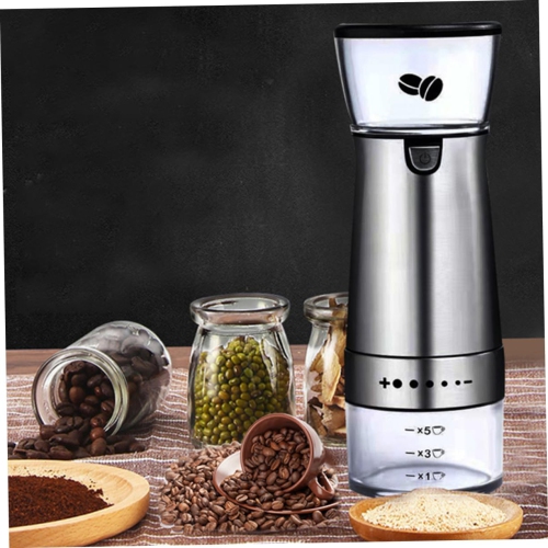 Moulin à café électrique en acier inoxydable Moulin à café portatif facile à nettoyer Argenté
