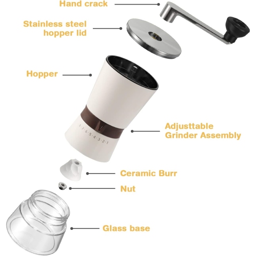 Moulin à café à canivelle à la main Moulin à café à grande capacité et bouteille de mouture fine et grossière réglable