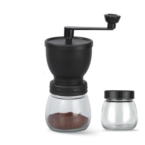 Small Manual Coffee Grinder Conical Burr Grinder Portable Manual Grinder Hand Crank Coffee Grinder for Camping Outdoor Kitchen Bar - Double Jar Black