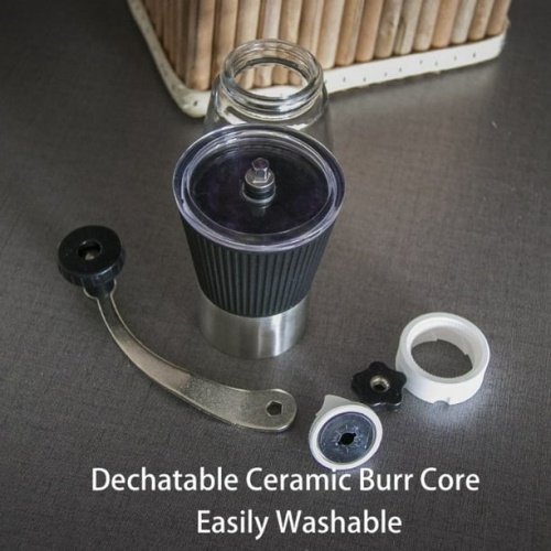 Moulin à café manuel en verre en acier inoxydable, mouture fine uniforme et polyvalente, moulin à café à manivelle à la main, idéal pour les voyages