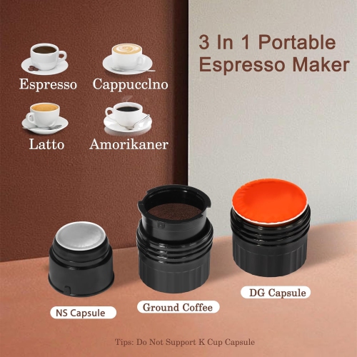 Portable espresso machine, mini espresso machine, self-heating grinder coffee machine, handheld coffee machine, capsule coffee machine, suitable for