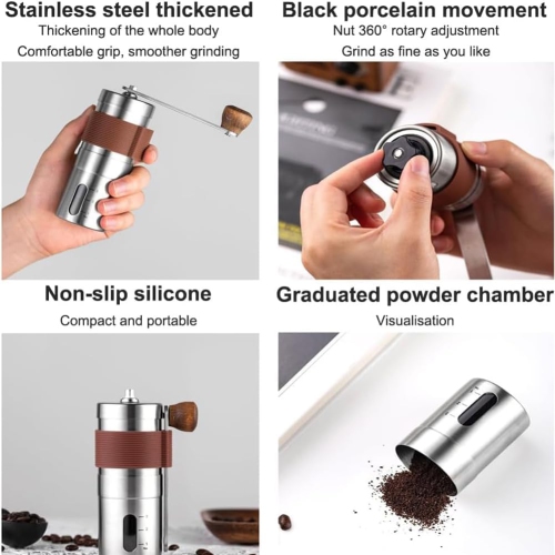 Moulin à café professionnel avec moulin à café en poudre portatif domestique avec balance idéal pour le camping voyage extérieur extérieur noir