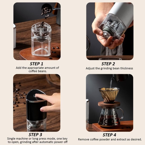 Moulin à café électrique portatif rechargeable Moulin à café, noir