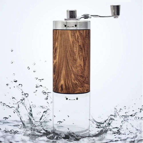 Moulin à café manuel Moulin à café réglable en acier inoxydable pour les amateurs de café en voyage Moulin à épices Effet de bois
