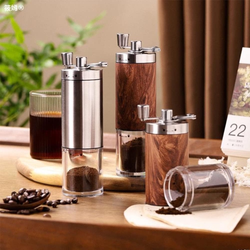 Moulin à café manuel Moulin à café réglable en acier inoxydable pour les amateurs de café en voyage Moulin à épices Effet de bois