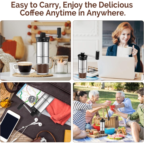 Moulin à café manuel réglable à 5 réglages de mouture Moulin à café portatif portatif portatif portatif avec meules en céramique Acier inoxydable et