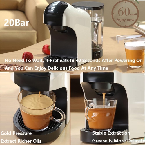 Espresso machine, single cup coffee machine, capsule coffee machine with removable water tank, home cappuccino and latte machine, white