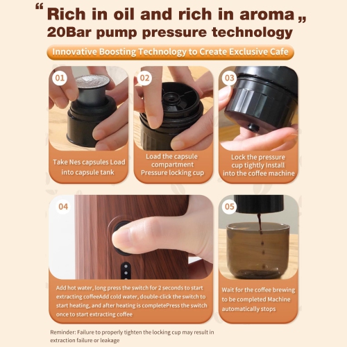 Mini cafetière avec radiateur, cafetière portative 3 en 1 avec pompe pour capsules NS/DG et poudre de café, idéale pour les voyages, le camping et la